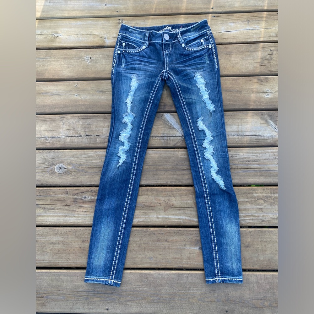 Almost famous Distressed Jeans womens size 3.
